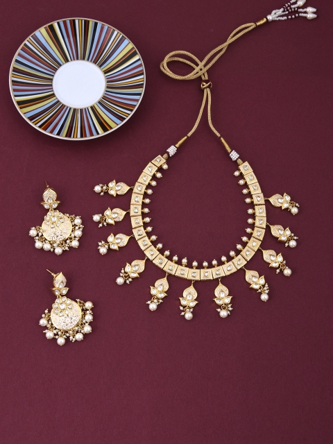 

Tistabene Women Gold-Plated & Cream-Coloured Enamelled Stone-Studded Jewellery Set