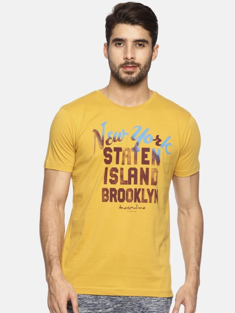 

Masculino Latino Men Yellow Printed Round Neck T-shirt
