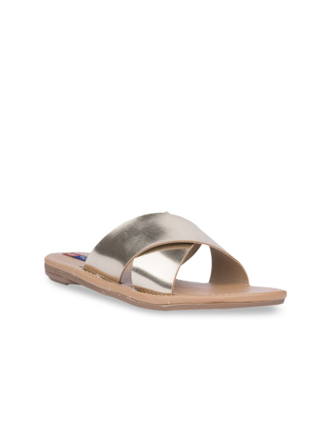 

MSC Women Gold-Toned Solid Open Toe Flats