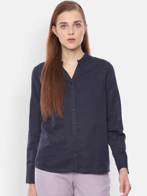 

Van Heusen Woman Navy Blue & Magenta Regular Fit Solid Casual Shirt