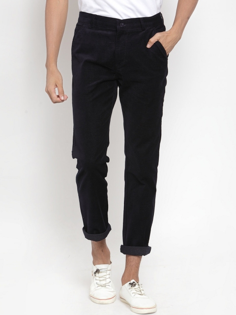 

Rodamo Men Navy Blue Slim Fit Solid Corduroy Trousers