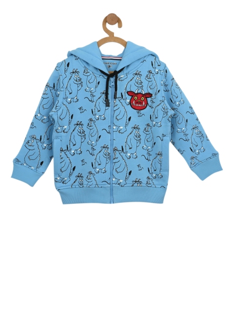 

Stupid Cupid Boys Blue Printed Hooded Sweatshirt