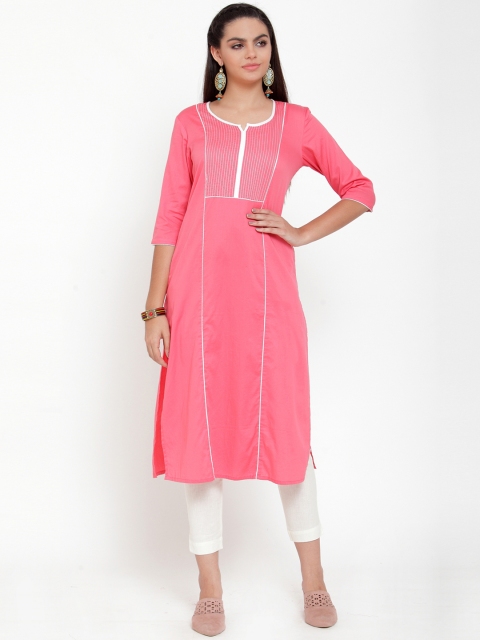 

ETIQUETTE Women Pink Solid Straight Kurti