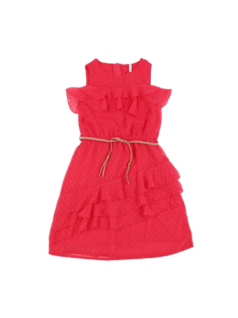 

Pantaloons Junior Girls Fuchsia Red Self Design Fit and Flare Dress