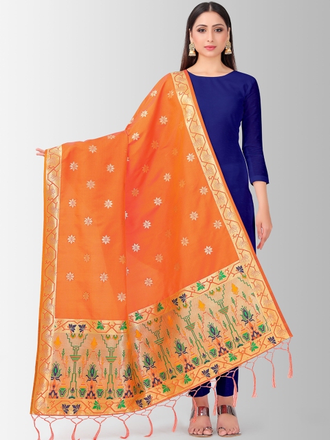 

MIMOSA Orange & Gold-Toned Woven Design Banarasi Dupatta