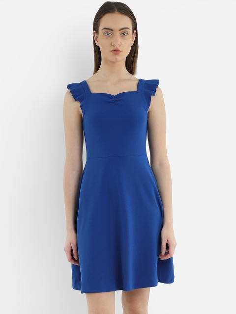 

COVER STORY Women Blue Solid Fit and Flare Dress