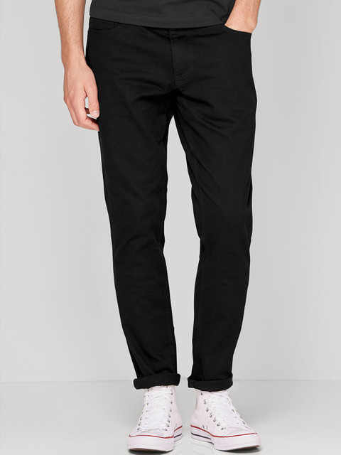 

next Men Black Tapered Fit Mid-Rise Clean Look Stretchable Jeans