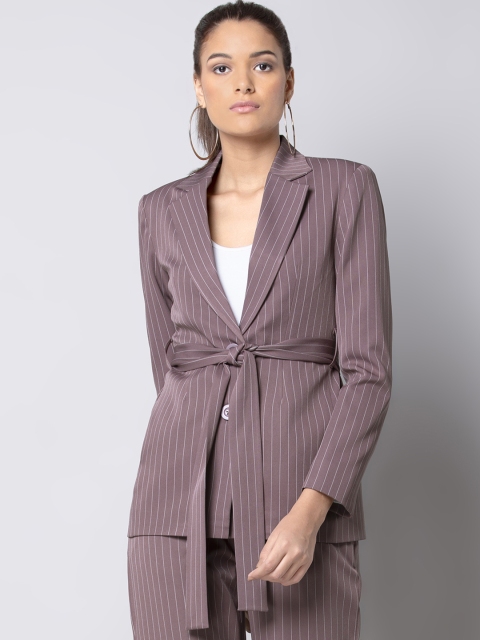 

FabAlley Women Pink Striped Tailored-Fit Single-Breasted Blazer