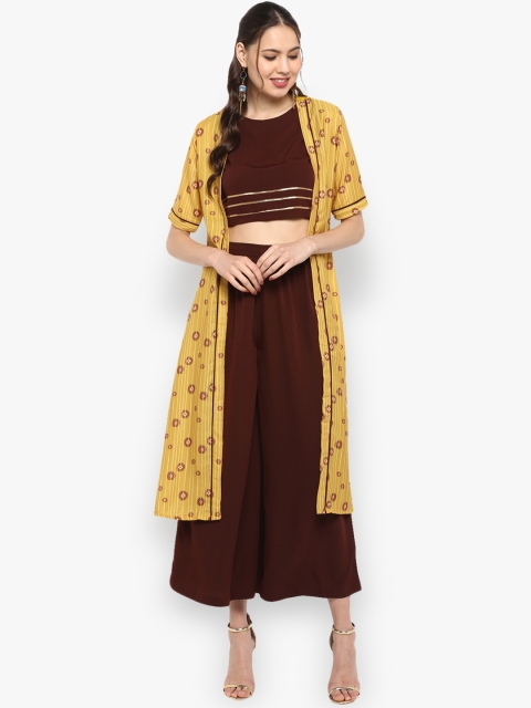 

Janasya Women Yellow & Brown Printed Top with Palazzos