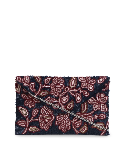 

Diwaah Women Navy Blue & Maroon Embroidered Clutch