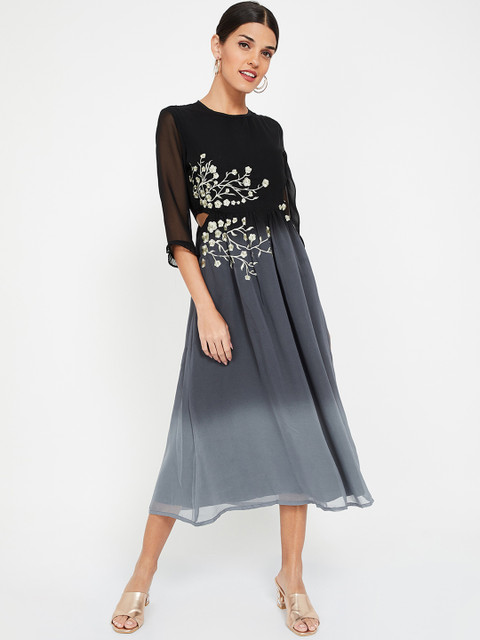 

Colour Me by Melange Women Printed Grey Fit and Flare Dress