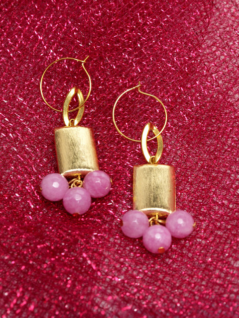 

PANASH Gold-Plated Pink Spherical Drop Earrings