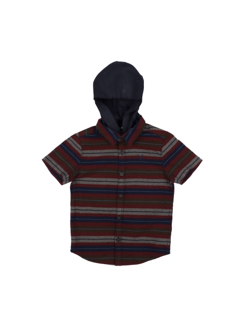 

Allen Solly Junior Boys Navy Blue & Maroon Regular Fit Striped Casual Shirt