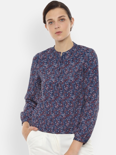 

Van Heusen Women Navy Blue Printed Blouson Top