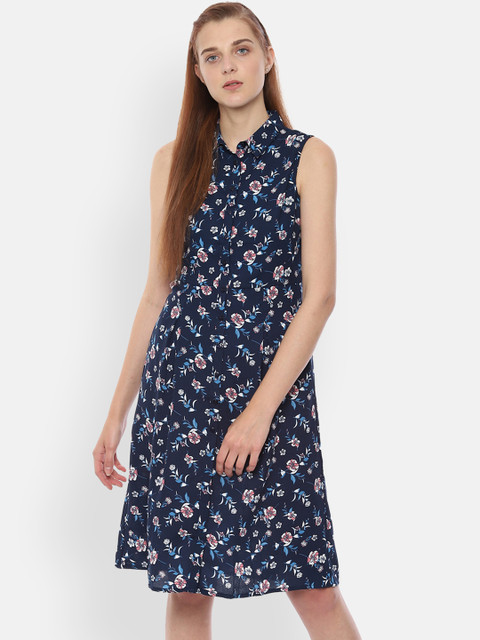 

Allen Solly Women Navy Blue Floral Printed Shirt Dress