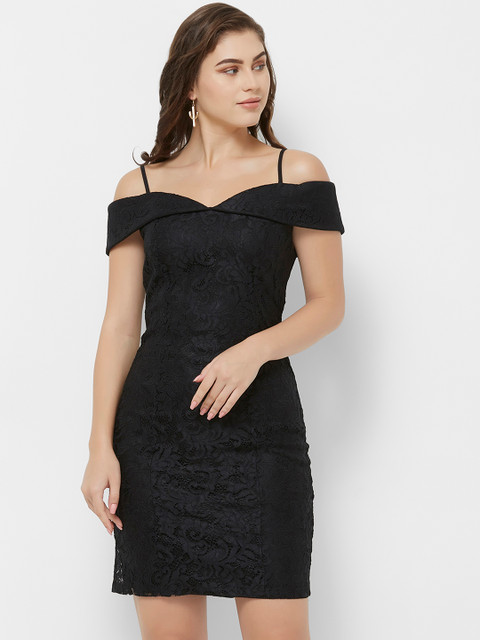 

bebe Women Self Design Black Sheath Dress