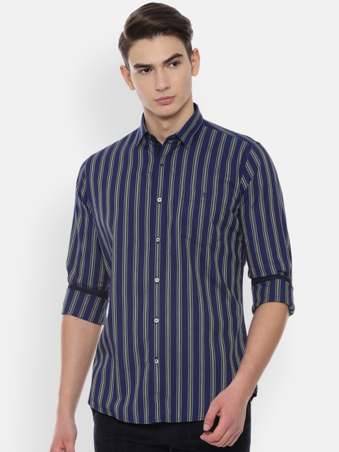 Van Heusen Sport Men Navy Blue Slim Fit Striped Casual Shirt