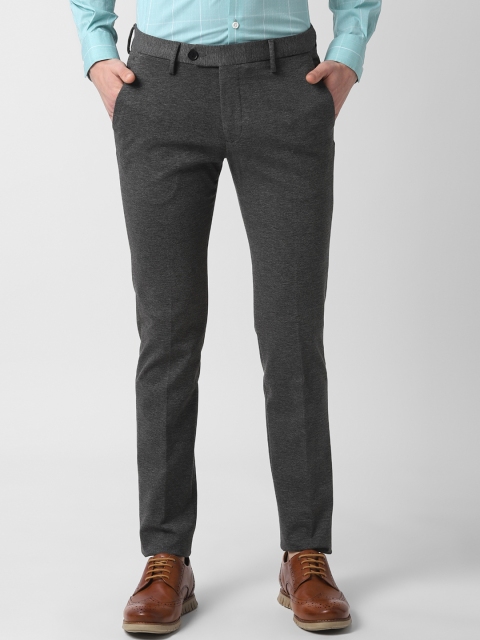 

Peter England Men Charcoal & Grey Slim Fit Self Design Formal Trousers