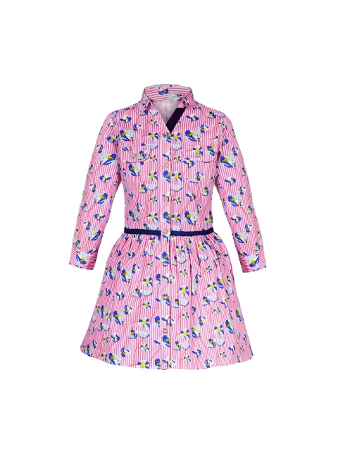 

naughty ninos Girls Pink & Blue Floral Print Shirt Dress