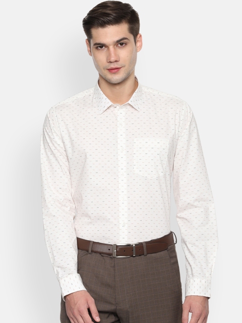 

Van Heusen Men Cream-Coloured Slim Fit Printed Formal Shirt