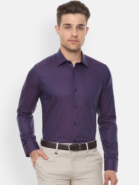 

Van Heusen Men Navy Blue & Red Slim Fit Checked Formal Shirt