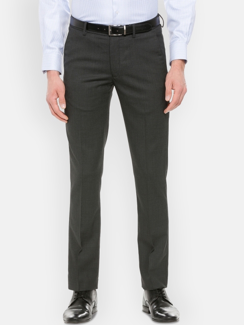 

Louis Philippe Men Grey Slim Fit Self Design Formal Trousers