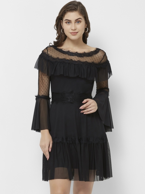 

bebe Women Self Design Black Fit and Flare Dress