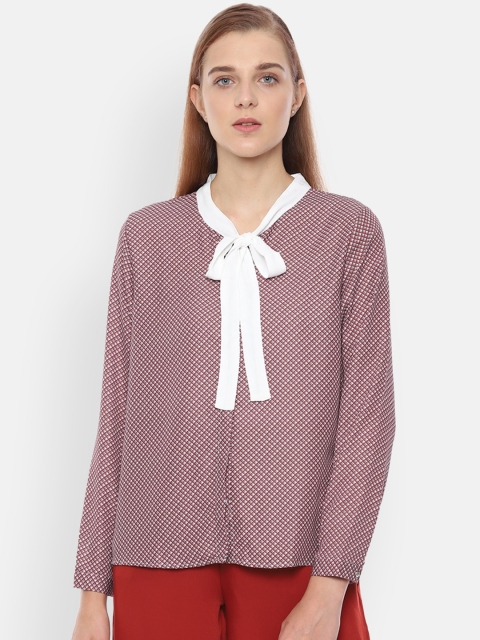

Van Heusen Women Red & Off-White Regular Fit Checked Formal Shirt