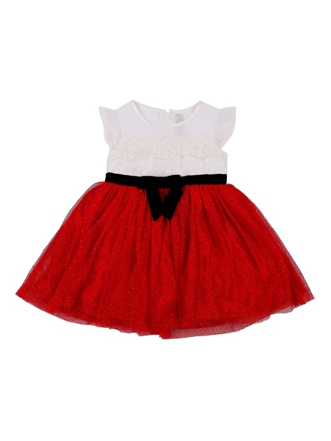 

Pantaloons Baby Girls Self Design Red Fit and Flare Dress