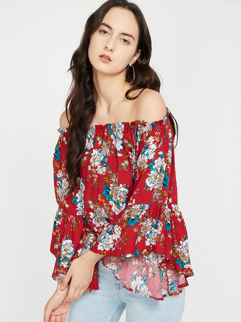 

Ginger by Lifestyle Women Red Floral Print Bardot Top