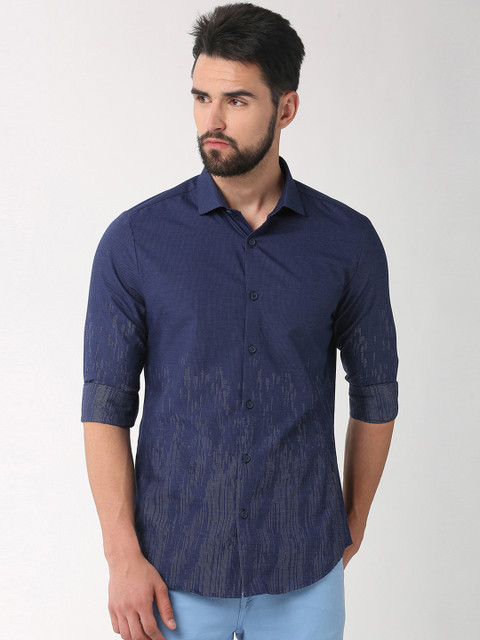 

Peter England Men Navy Blue Slim Fit Self Design Casual Shirt
