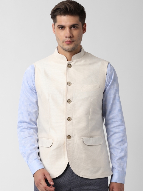 

Peter England Men Cream-Coloured Woven Design Nehru Jacket