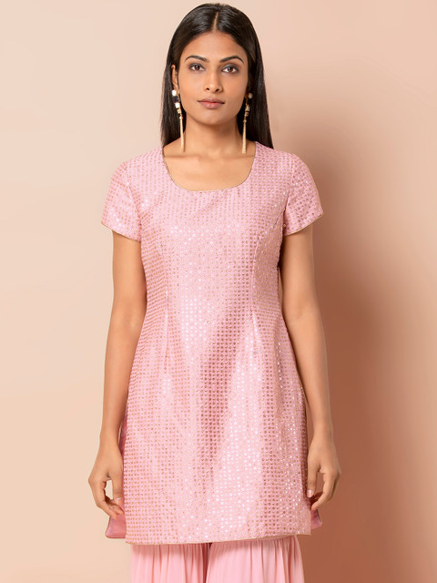 

INDYA Women Pink Embellished Straight Kurti