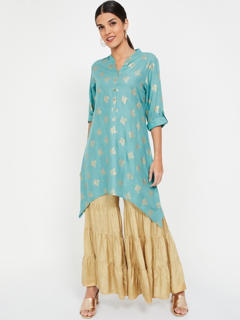 

Melange by Lifestyle Women Teal Green Printed A-Line Kurti