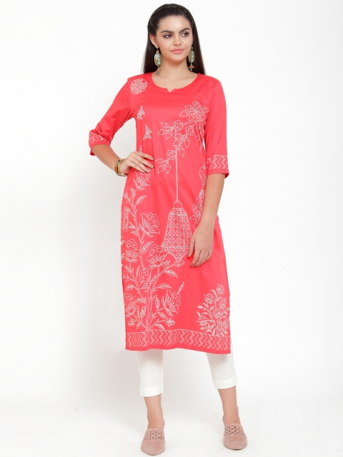 

ETIQUETTE Women Red Printed Straight Kurti