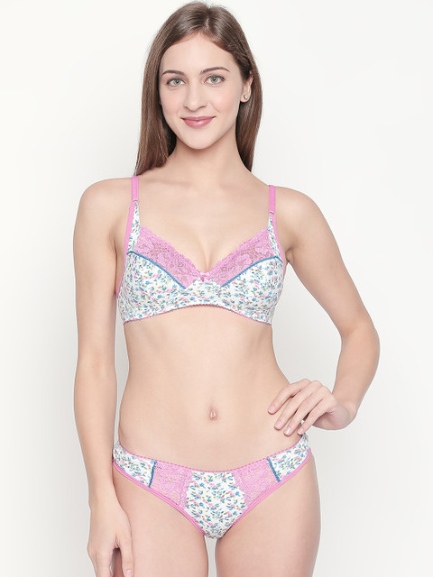 

Lady Love Women White & Pink Printed Lingerie Set LLSET1032
