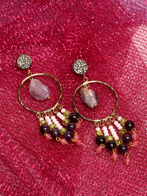 

PANASH Gold-Plated & Lavender Circular Drop Earrings