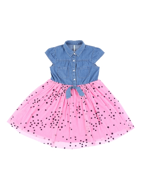 

Pantaloons Junior Girls Pink & Blue Printed Shirt Dress