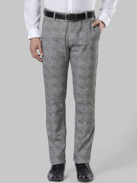 

Next Look Men Black & Grey Regular Fit Self Design Formal Trousers