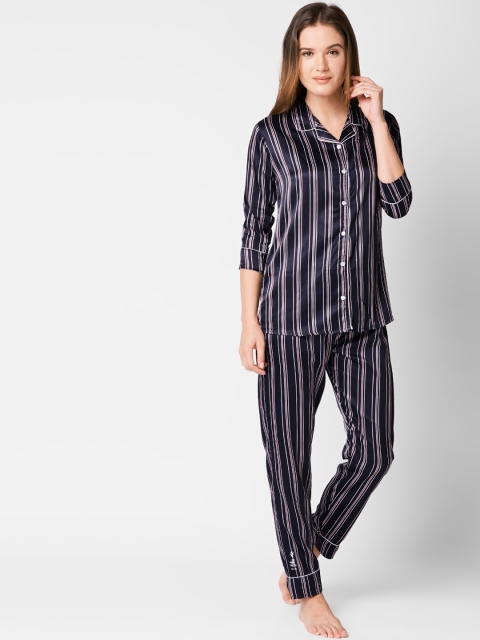 

I like me Women Blue & White Striped Night suit