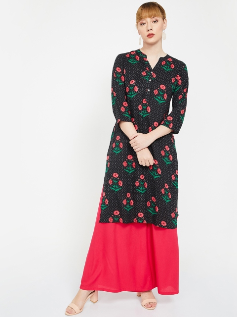 

Melange by Lifestyle Women Black & Pink Printed Straight Kurta