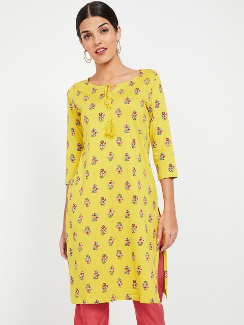 

Melange by Lifestyle Women Yellow & Pink Printed Straight Kurta