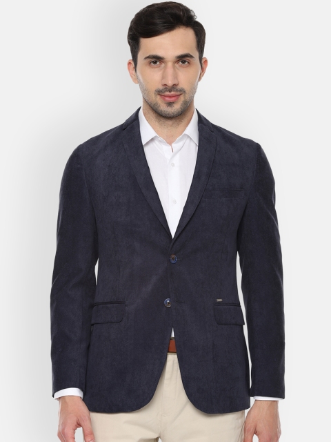 

Van Heusen Men Navy Blue Self-Deisgn Slim-Fit Single-Breasted Blazer