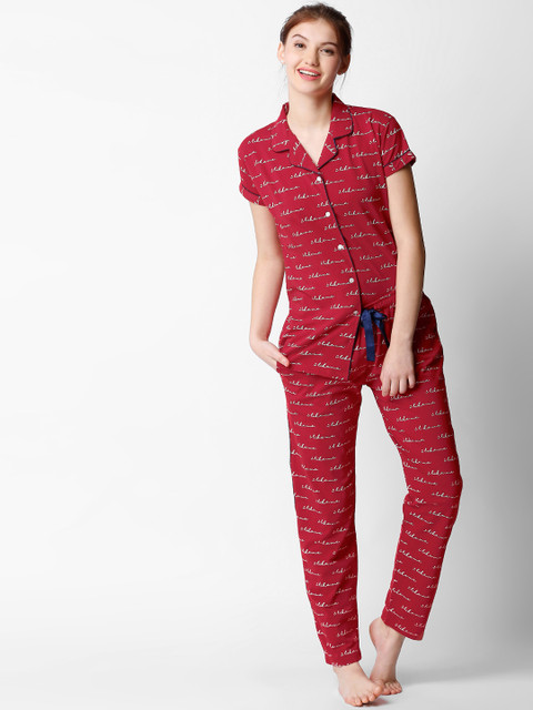 

I like me Women Red Printed Night Suit ILM-WFO-9102-RD
