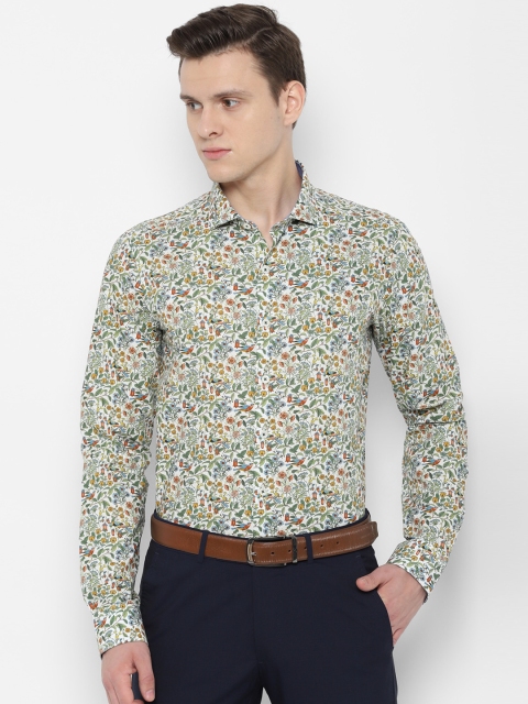 

SIMON CARTER LONDON Men White & Green Slim Fit Printed Formal Shirt