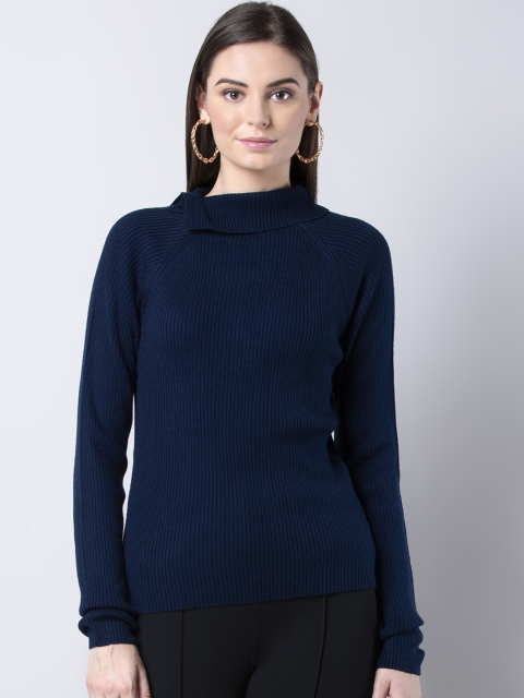 

FabAlley Women Navy Blue Ribbed Sweater