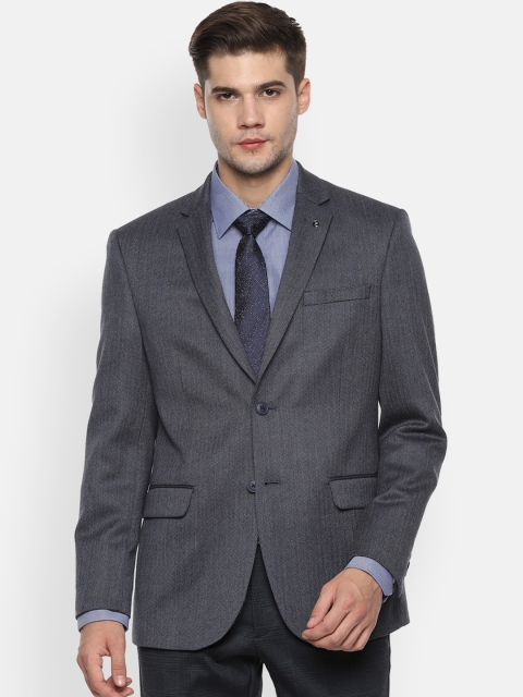 

Van Heusen Men Navy Blue Self Design Slim-Fit Single-Breasted Blazer