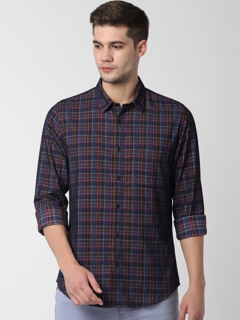 

Peter England Casuals Men Navy Blue & Pink Slim Fit Checked Casual Shirt