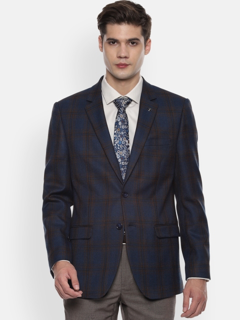 

Van Heusen Men Blue Checked Slim-Fit Single-Breasted Blazer