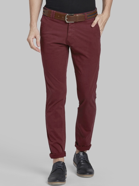 

Parx Men Maroon Tapered Fit Solid Regular Trousers